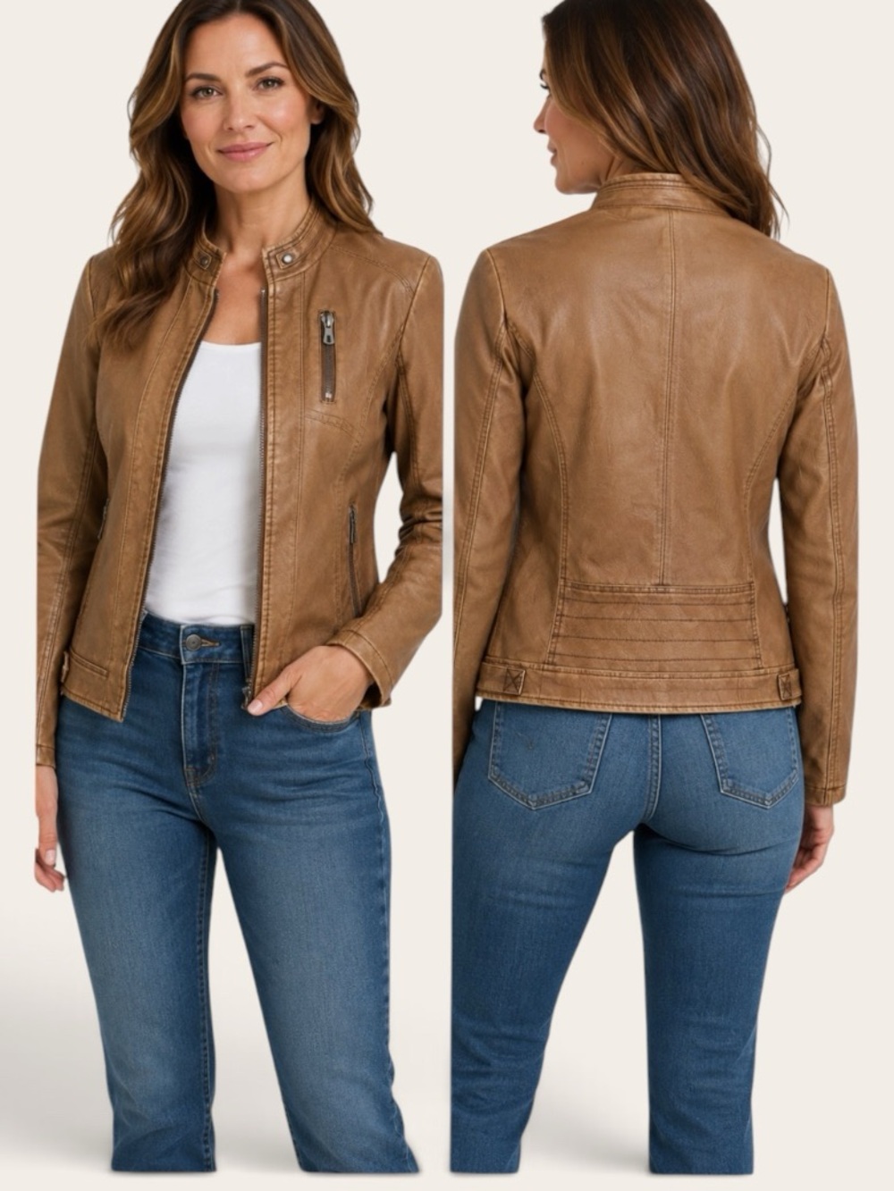 L&C Vegan Leather Honey Brown Jacket Size XS